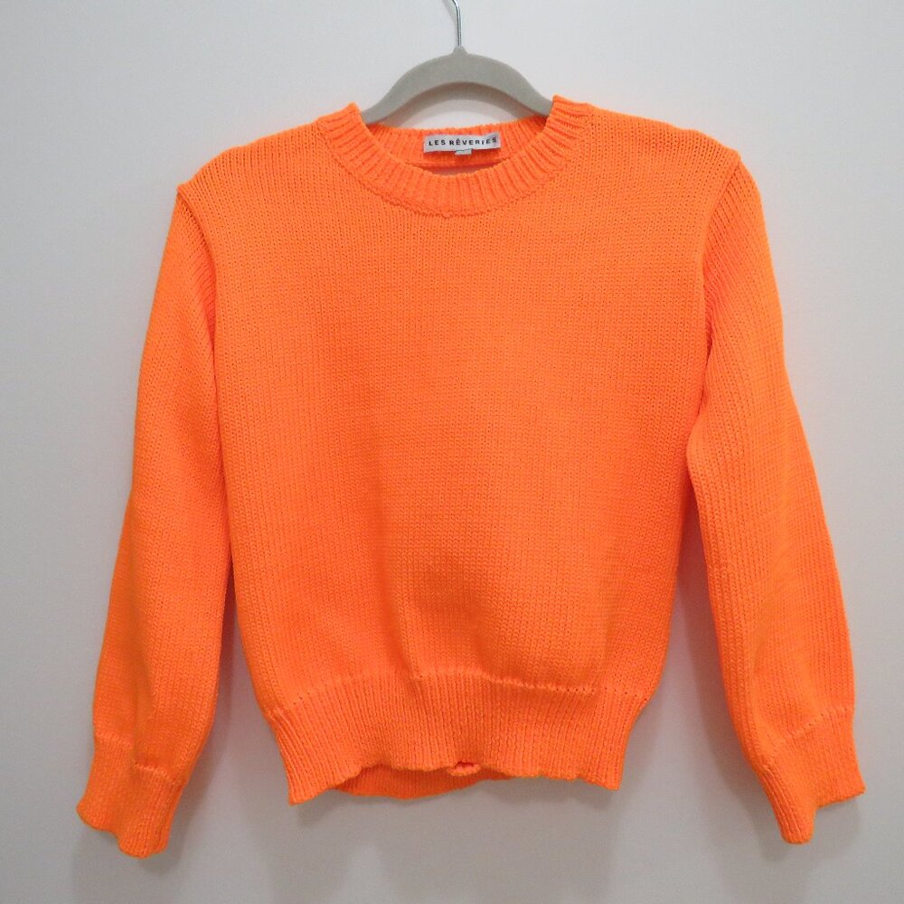 LES REVERIES Cutout Knitted Cropped Sweater Top in Orange - Size L - Picture 3 of 13